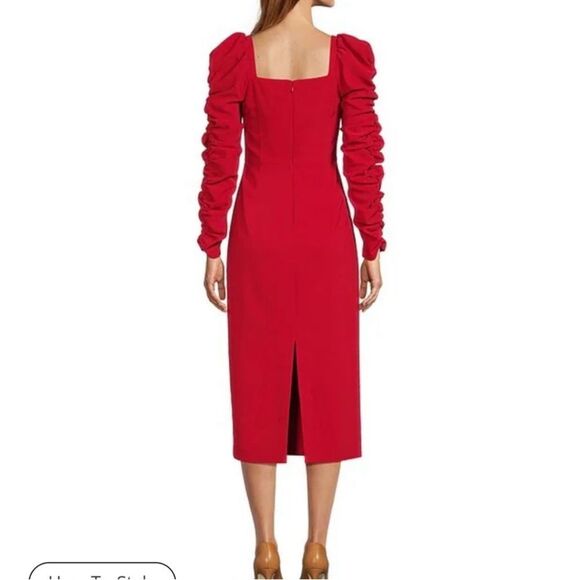 NWT Antonio MelaniElena Crepe Square Neck
Long Ruched Sleeve Midi Dress-PP14 - Picture 4 of 7